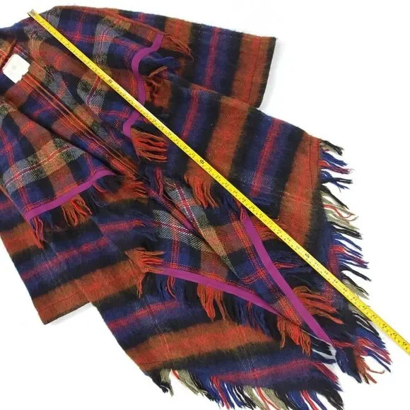 NEW Anthropologie Hei Hei Wool Plaid Tartan Fringe Blanket Coat Large Lagenlook - Picture 3 of 8